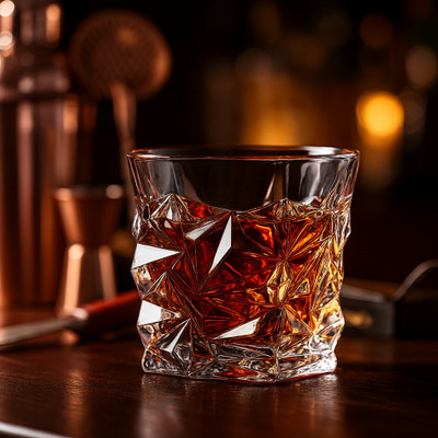 b7 Creations Diamond Crystal Cut Whiskey Glassesq Glass Whisky Glass(300 ml, Glass, White)