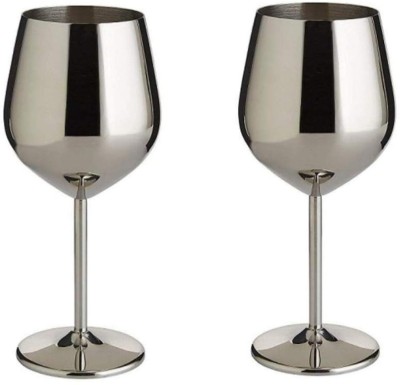 ROHAJ (Pack of 2) Stainless Steel Goblet Wine Glass Set of 2, 250 ml Glass Set Whisky Glass(250 ml, Steel, Steel)