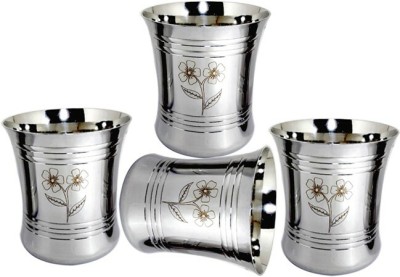 bartan hub (Pack of 4) stainless steel glass set (4pcs , laser finished ) Glass Set Water/Juice Glass(400 ml, Steel, Steel)