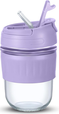 Egab 2 in 1 Ice Juice Drinks Glass Mug Sipper with Straw (Purple, 350 ML) Glass Water/Juice Glass(350 ml, Glass, Purple)