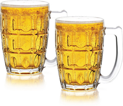 cello (Pack of 2) Executive Mug with Handle | Scratch Resistant & Easy to Clean | Glass Set Beer Glass(400 ml, Glass, Clear)
