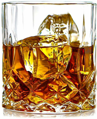 VLKMK (Pack of 4) Premium New Fashioned Crystal Whiskey Scotch, Bourbon(pack of 4,350ml) Glass Set Whisky Glass(350 ml, Glass, Clear)