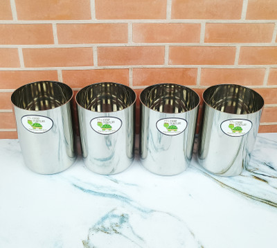 CHEF TURTLES (Pack of 4) Stainless Steel Heavy Water Glass Set of 4pcs for Drinking & Serving- 200gm each Glass Set Water/Juice Glass(300 ml, Steel, Silver)