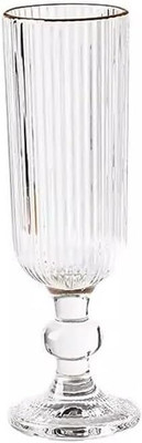 manekk world (Pack of 6) Ribbed Champagne Flute Glass Elegant Long Stem Wine Cocktail Glasses with Rim Glass Set Wine Glass(150 ml, Glass, Clear)