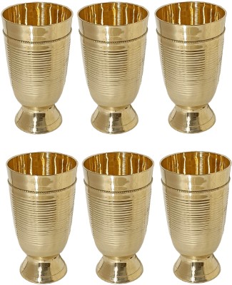 A & H ENTERPRISES (Pack of 6) Heavy Handmade Brass Water Drinking Glass Set Rings Design - Set of 6 pc Glass Set Water/Juice Glass(250 ml, Brass, Gold)