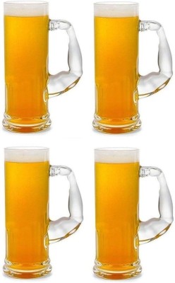 merdwal (Pack of 4) Premium Glass Beer Mugs with Handle | Crystal Clear Glass Beer Mug | 400ml Glass Set Beer Mug(400 ml, Glass, Clear)