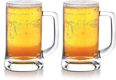 cello (Pack of 2) Stern Beer Mug with Handle | Scratch Resistant & Easy to Clean | Glass Set Beer Glass(335 ml, Glass, Clear)