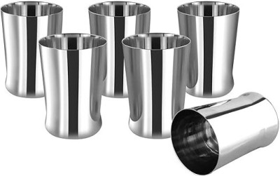 Kraft Stainless Steel (Pack of 6) Milano Glass Set Water/Juice Glass(400 ml, Steel, Silver)