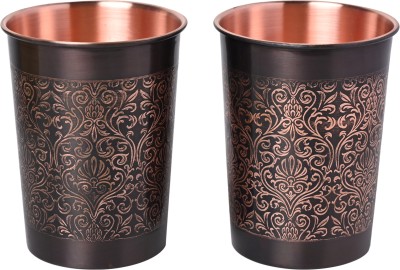 decorative india (Pack of 2) Copper Carving Royal Design Black Antique Finish Glass With Gold Gift Box Glass Set Water/Juice Glass(250 ml, Copper, Brown)