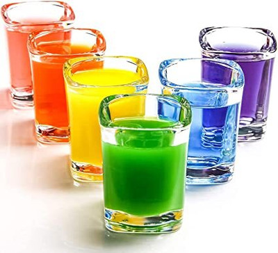 Adhunyk (Pack of 6) Glass Square Design Heavy Base Shot Glasses, 60ml Glass Set Whisky Glass(60 ml, Glass, Clear)