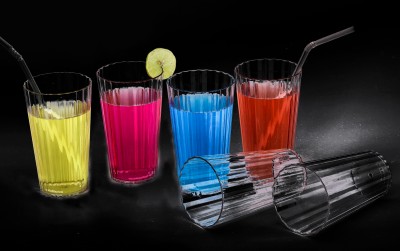 2Mech (Pack of 6) Plastic Water and Juice Drinking Glass Set Line Glass Set Water/Juice Glass(300 ml, Plastic, Clear)