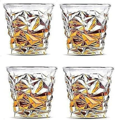 SMILERRY (Pack of 4) Wine Drink BeerJuice Glasses Drinking_New Glass Set Whisky Glass(320 ml, Glass, Clear)