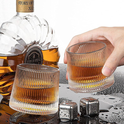 cystal buddhha (Pack of 4) Crystal Whiskey Glasses, Rotatable New Fashioned Glasses Glass Set Whisky Glass(200 ml, Glass, Clear)