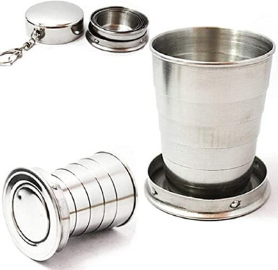 HEERMEX Foldable Glass Compact Portable Folding Stainless Steel Travel Mug Glass Water/Juice Glass(75 ml, Steel, Silver)