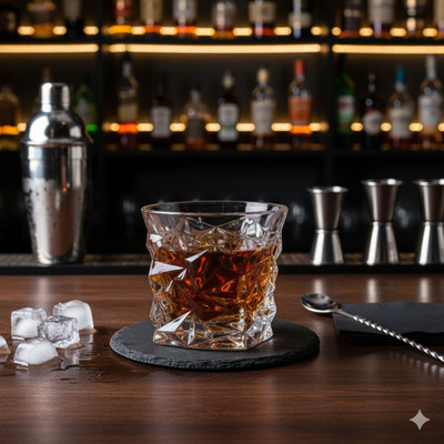 b7 Creations Diamond Crystal Cut Whiskey Glassesaa Glass Whisky Glass(300 ml, Glass, White)