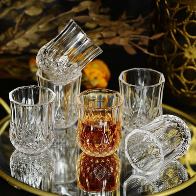 fielrop (Pack of 6) Clear Heavy Base Shot Glasses Glass Heavy Base Slim Tall Set of 6 Glass Set Whisky Glass(50 ml, Glass, Clear)