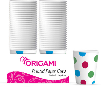 Origami (Pack of 20) Paper Cup Printed Glass, 200 ml Glass Water/Juice Glass(200 ml, Paper, White)