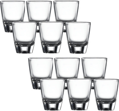 okechuku (Pack of 12) 1010_Crystal Bottom Up Shot Drinking Glasses Glass Set Shot Glass(50 ml, Glass, Clear)
