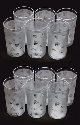 BELLERBIRD (Pack of 12) Diamond Design Drinking Water Glass Set Water/Juice Glass(300 ml, Plastic, Clear)