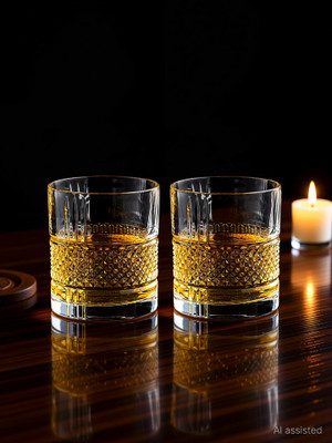okechuku (Pack of 2) ok Premium Glasses Scokch, Wine, Juice, Water, Parties, Bar, Restaurant Glass Whisky Glass(300 ml, Glass, Clear)