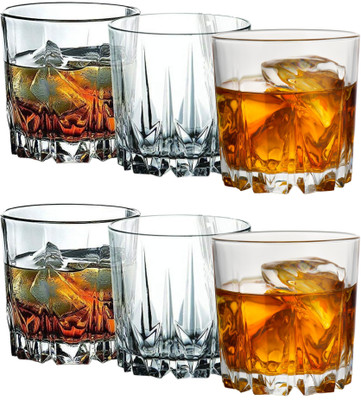vetreo (Pack of 6) Wine and Whiskey Glass, Water and Juice Tumbler Glass Set, with Multi-Purpose Beverage Drinking Transparent Glass, Clear (Dubai) (300ML) Set (6) Glass Whisky Glass(300 ml, Glass, Clear)