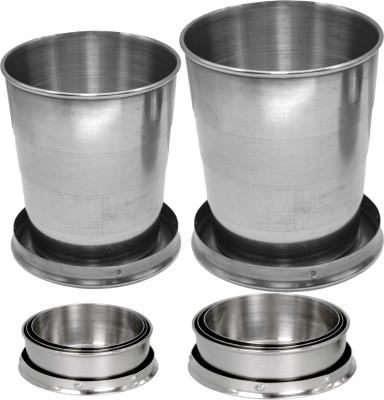 JMALL (Pack of 2) 2 Pieces Stainless Steel Folding Glass Glass Set Water/Juice Glass(150 ml, Steel, Steel)