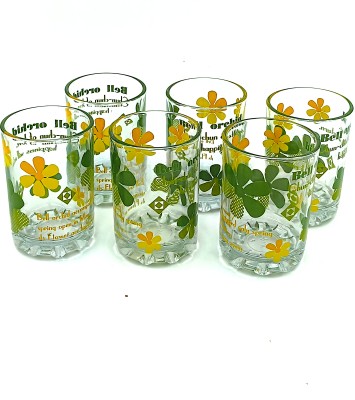 crockware (Pack of 6) Flower Printed 150ml Glass Set – 6 Pieces for Your Refreshing Moments Glass Set Water/Juice Glass(150 ml, Glass, Clear)