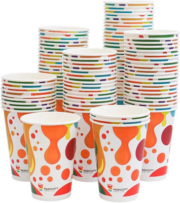 Paricott (Pack of 200) Multi Drop Printed Disposable Glass for Hot & Cold Beverages 200Pcs Glass Set Water/Juice Glass(300 ml, Paper, Multicolor)