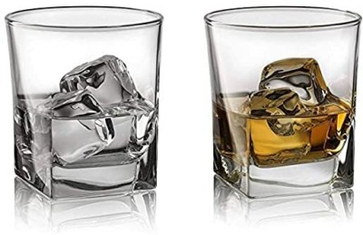 TINSUHG (Pack of 2) Square Old Fashioned Whiskey Glasses Glass Set Whisky Glass(250 ml, Copper, Clear)