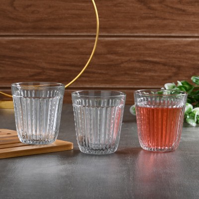 AFAST (Pack of 3) Moulded Design MultiPurpose Drinking Glass, Clear- A27 Glass Set Water/Juice Glass(150 ml, Glass, Clear)