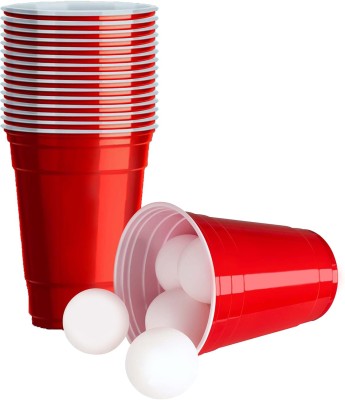 EZEE (Pack of 10) The party collective Red Beer Pong Glasses Glass Beer Glass(500 ml, Wood, Red)