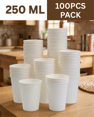 mitendo (Pack of 100) Glass Water/Juice Glass/paper glass/ paper cups for Parties, Function Glass Water/Juice Glass(250 ml, Paper, White)