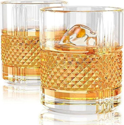 Kriti Traders (Pack of 2) Old Fashioned Rocks Glasses, Bourbon Glass for Cocktail, Scotch, Glass Set Whisky Glass(350 ml, Glass, Clear)