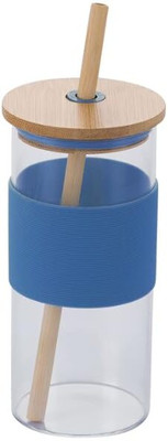 GLOBLTRADER Beer Can Shape Drinking Glasses Tumbler with Airtight Wooden Lid and Straw Glass Set Beer Glass(400 ml, Glass, Blue)