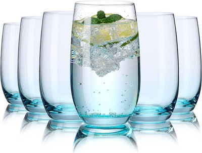 MultiZone (Pack of 6) Premium Blue Juice Glasses 350 ML Tumblers for Water,Cocktail and Mixed Drinks Glass Set Water/Juice Glass(350 ml, Glass, Blue)