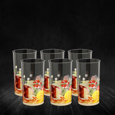 BELLERBIRD (Pack of 6) Premium quality classic Fruit Printing design Unbreakable Stylish Transparent Glass Set Water/Juice Glass(300 ml, Plastic, Clear)