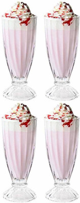 manekk world (Pack of 4) Crystal Milk Shake, Juice, Ice Cream, Milkshake, Faluda, Smoothie Cocktail Glass Set Water/Juice Glass(350 ml, Glass, Clear)