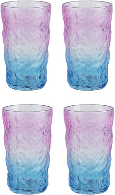 IndusBay (Pack of 4) 3 Pieces , Glacier Textured Drinking Glasses Set Embossed Highball Glasses 305ML Glass Set Cocktail Glass(305 ml, Glass, Multicolor)