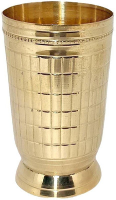 A & H ENTERPRISES Brass Water Glasses Set Designer Checks Design (250 ml Each) Set of 1 pc H14 Glass Set Water/Juice Glass(250 ml, Brass, Gold)