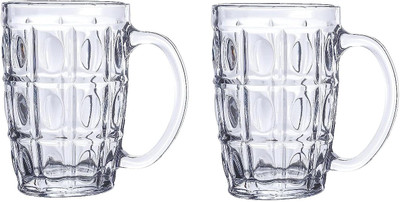 DHANSAL (Pack of 2) Glass Italian Style Jumbo Beer mug with Solid Handle diamond designer glass Glass Set Whisky Glass(380 ml, Glass, Clear)