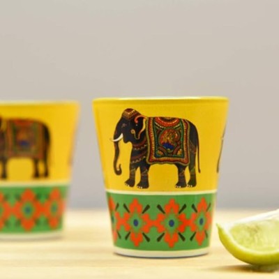 KOLOROBIA (Pack of 4) Elephant Majesty Frosted Glass Set Shot Glass(30 ml, Glass, Multicolor)