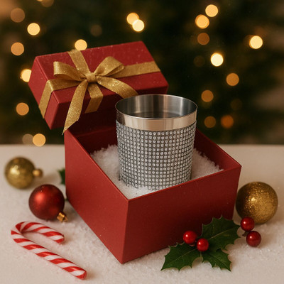 UGS Latest Trending Rhinestone Stainless Steel Cup for Pooja gift drinking Glass Water/Juice Glass(200 ml, Steel, Silver)