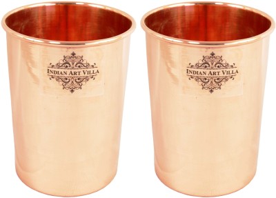 IndianArtVilla (Pack of 2) Set of Handmade Pure Copper Glass, Each 300 ML,Drinkware Glass Set Water/Juice Glass(300 ml, Copper, Brown)