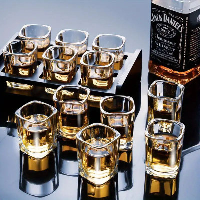 Elven (Pack of 12) Square Shot Glass for Vodka Shot | Tequila Shot | Liquor Shot | Set of 12 Glass Set Shot Glass(65 ml, Glass, Clear)