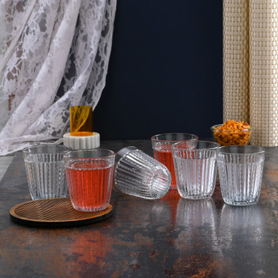 1st Time (Pack of 6) Moulded Design MultiPurpose Drinking Glass, Clear- A30 Glass Set Water/Juice Glass(150 ml, Glass, Clear)