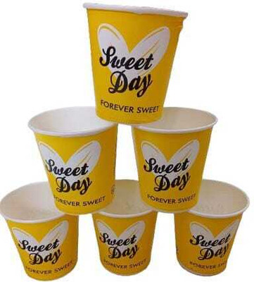 kanta enterprises (Pack of 100) KANTA 200 ML YELLOW PAPER CUPS FOR HOT/COLD BEVERAGES Glass Set Water/Juice Glass(200 ml, Paper, Yellow)