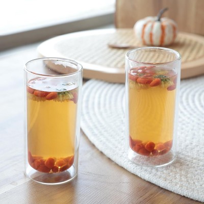 The Better Home (Pack of 2) Transparent Glass Cup Set (2Pcs - 250ml) | Double Wall Design| Glass Set Water/Juice Glass(250 ml, Glass, Clear)