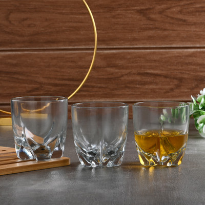 AFAST (Pack of 3) Moulded Design MultiPurpose Drinking Glass, Clear- A3 Glass Set Water/Juice Glass(250 ml, Glass, Clear)