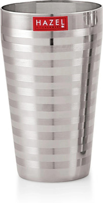 HAZEL Stainless Steel Stripped Design Traditional Shape Jumbo Water Lassi Glass Water/Juice Glass(750 ml, Steel, Silver)