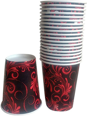 Raga Plus (Pack of 100) Disposable Stylish Glass Set for Hot and Cold Drinks Glass Set Water/Juice Glass(250 ml, Paper, Red, Black)